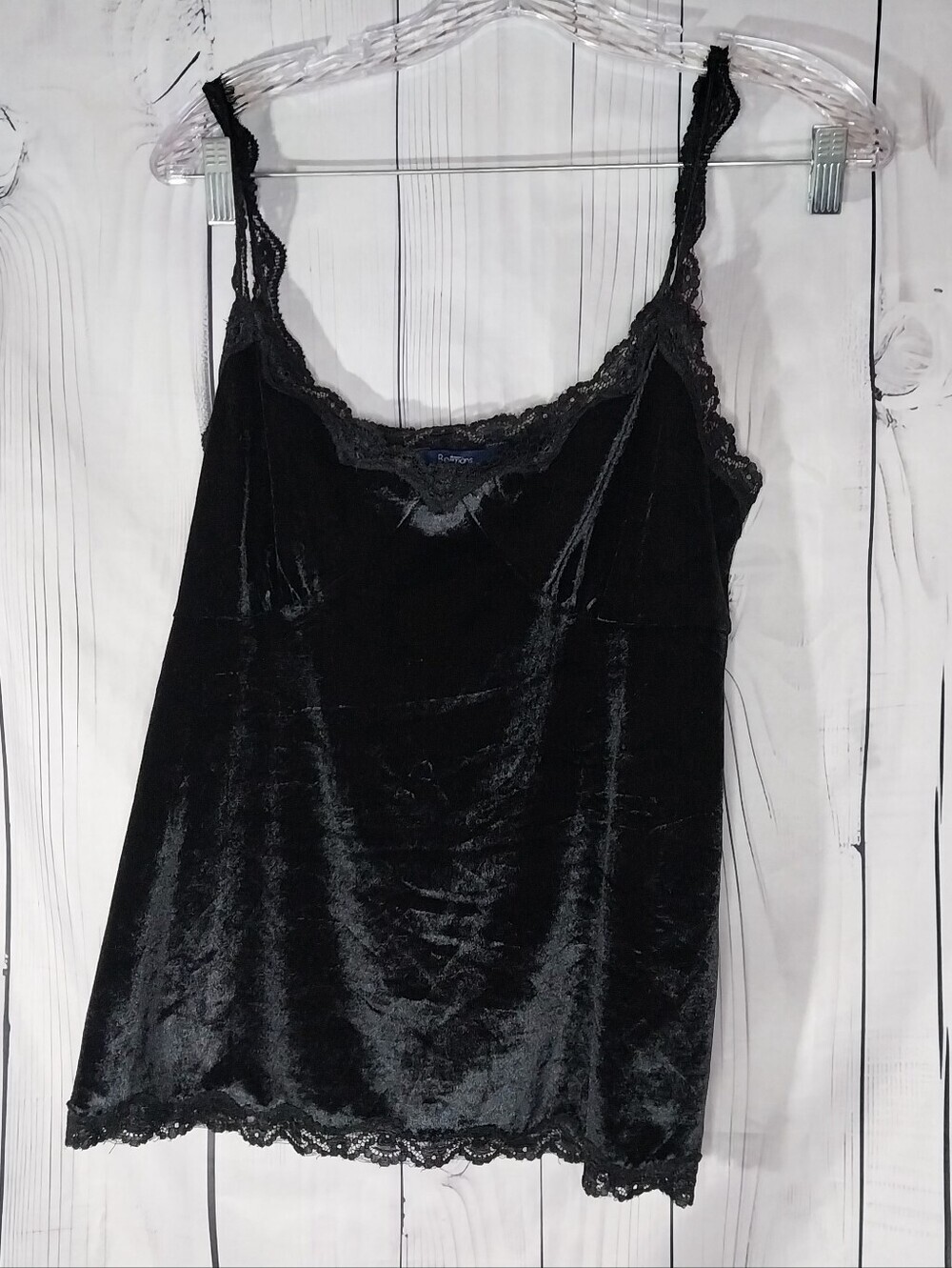 Reitmans Crushed Black Velvet Grunge 90's Y2K Gothic Lace-Trim Cami
